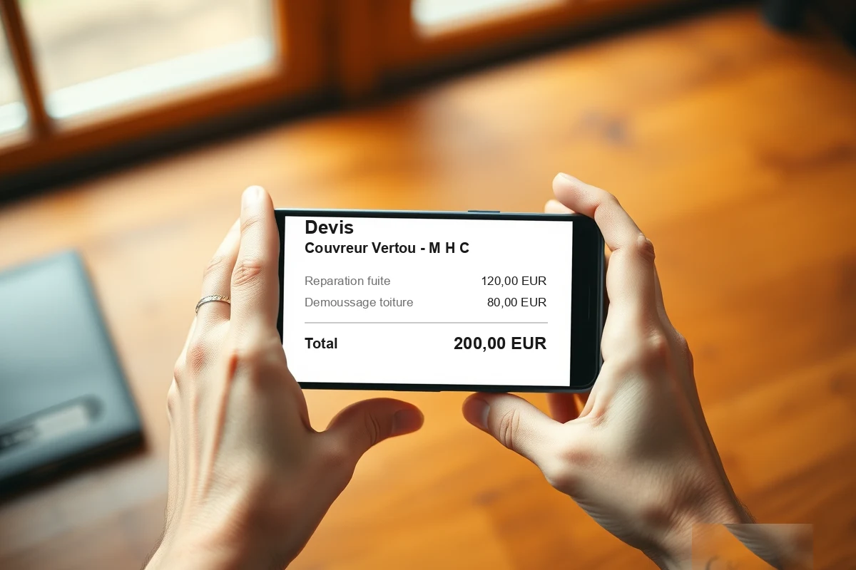 Devis couvreur à Vertou détaillé et transparent affiché sur smartphone